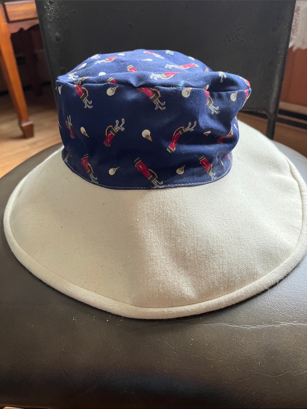 Kids Two-Tone Sun Hat with Navy Golf Print